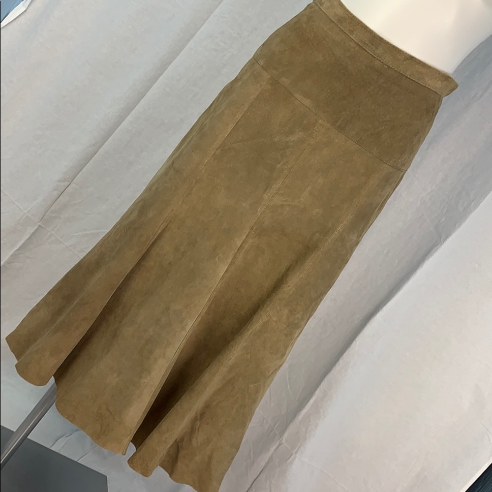 Midi-length leather skirt